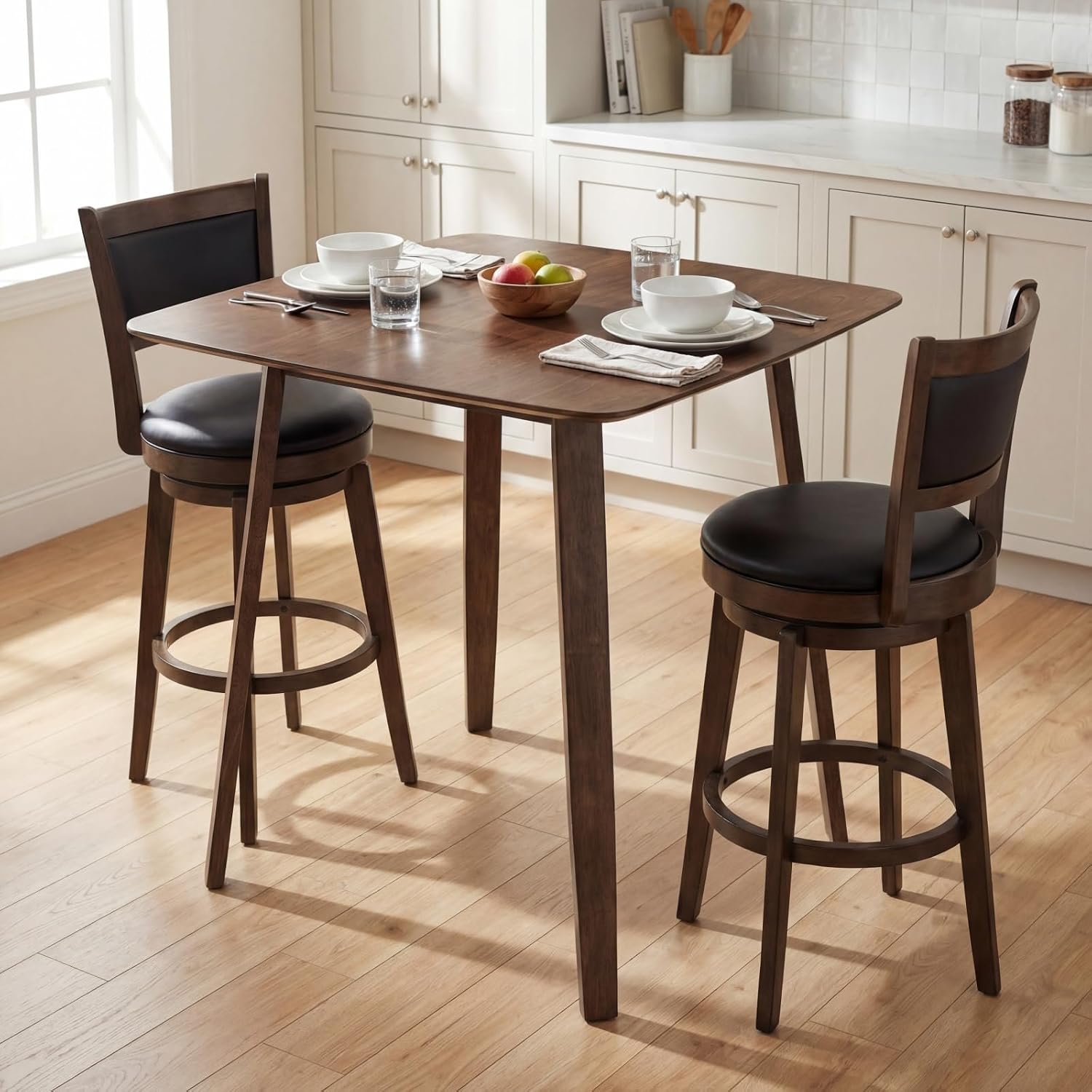 PrimeZone Counter Height Bar Table - Mid-Century Modern Kitchen Dining Table with Solid Wood Legs Load 300 LBS, Versatile Square High Top Desk 36" Ideal for Dining Room Home Bar Pub Cafe