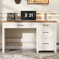 Vabches Farmhouse 47" Executive Desk with 4 Drawers, Computer Desk with File Drawer and Charging Station, Workstation for Home Office, Study. Unique White.