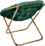 EMMA + OLIVER Ersa Oversize Folding Saucer Chair - Emerald Faux Fur Moon Chair - Soft Gold Metal Frame - 38" Portable Folding Chair - for Dorm and Bedroom