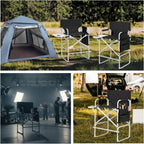 26.5" High Folding Directors Chair with Footrest, Side Table & Cup Holders - Portable for Camping, Fishing, Makeup Studios, and Indoor/Outdoor Use (Black)