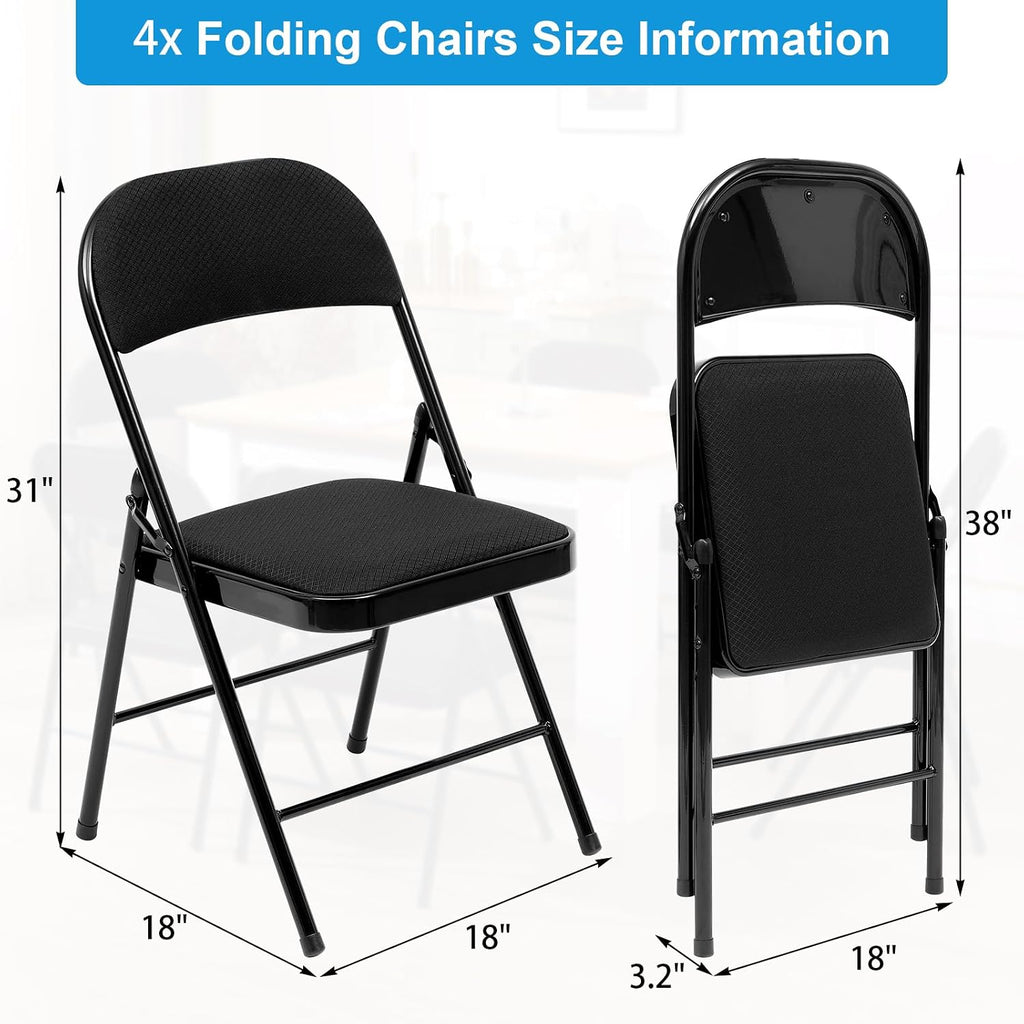 6 Pack Folding Chairs Metal Chairs Set with Padded Seats and Back, Padded Folding Chair for Home Office Wedding Party, Indoor and Outdoor Events, Set of 6 (Black-Fabric, 6 Pack)