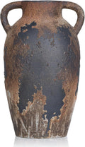 Rustic Ceramic Vase with Handles - 8.7 Inch Terracotta Wabi Sabi Decorative Flower Vase for Home Decor, Farmhouse Vintage Pottery Centerpiece for Table, Shelf Decor, Living Room or Entryway Decorative