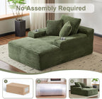 66" Oversized Chaise Lounge Sofa Chair Indoor, Modern Corduroy Single Sleeper Couch Chair with 3 Soft Pillows＆Cup Holder, Boneless Cloud Couch Single Seat Sofa Bed for Living Room Office (Green)
