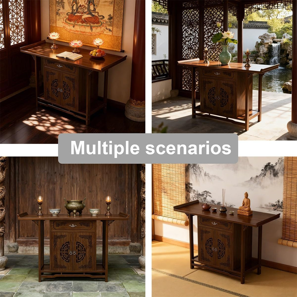 Solid Bamboo Buddha Altar Cabinet, Chinese Cabinet Pedestal Offering Table, Personal Shrine Altar Table, Easy Assembly, for Living Room, Bedroom, Office(39.4 * 15.7 * 31.5in)