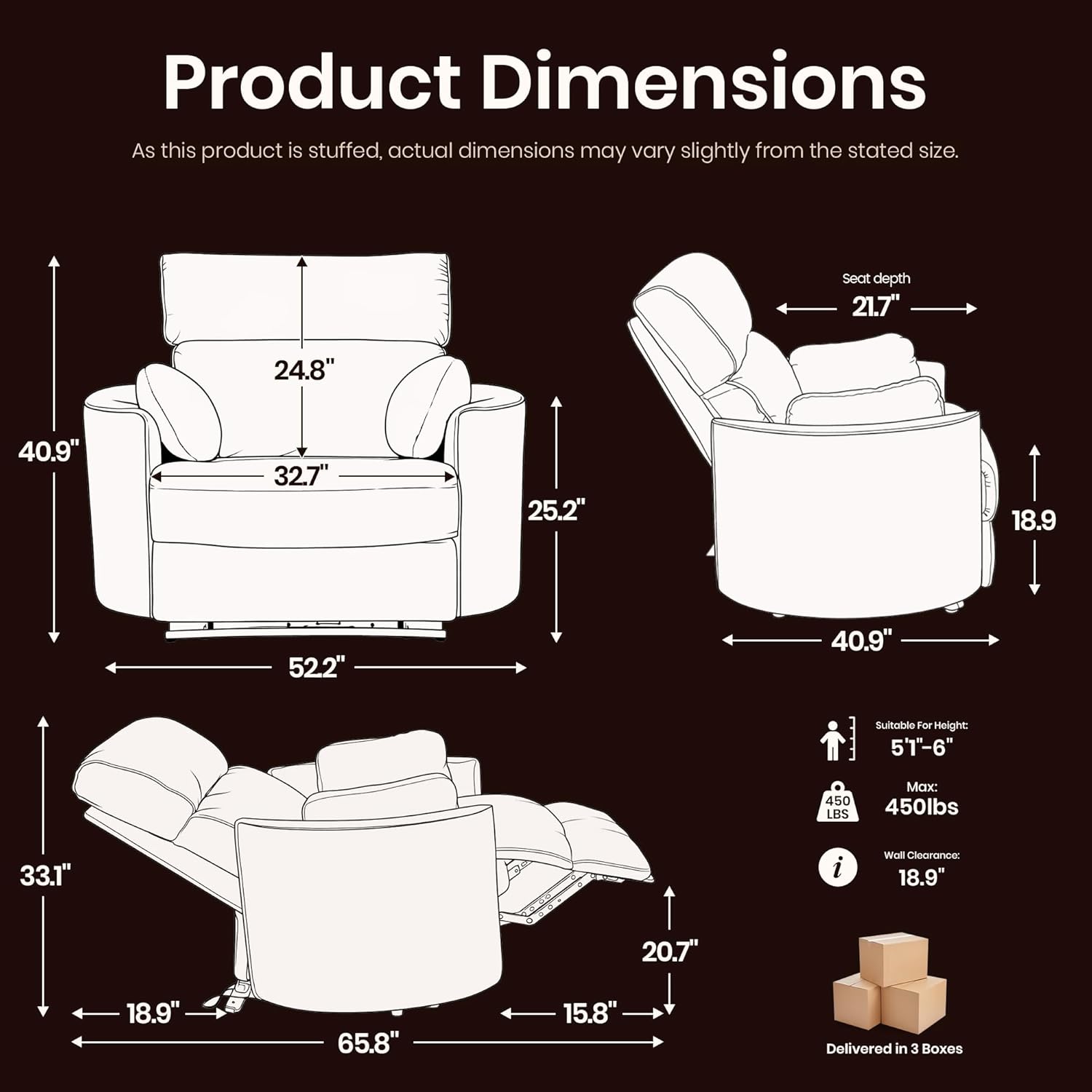 450lbs Oversized Power Recliner Chair, 52" Extra Wide Electric Chair for Big and Tall Adults, Linen Fabric Single Sofa with USB & Type-C Ports, 2 Pillows, Cloud Comfort for Living Room