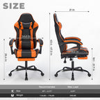 Leather Ergonomic Gaming Chair with Footrest, Comfy Orange Gaming Chair with Comfortable Headrest & Lumbar Support for Adults Women Men Boys Kids, 300 LBS Capacity (Black+Orange)
