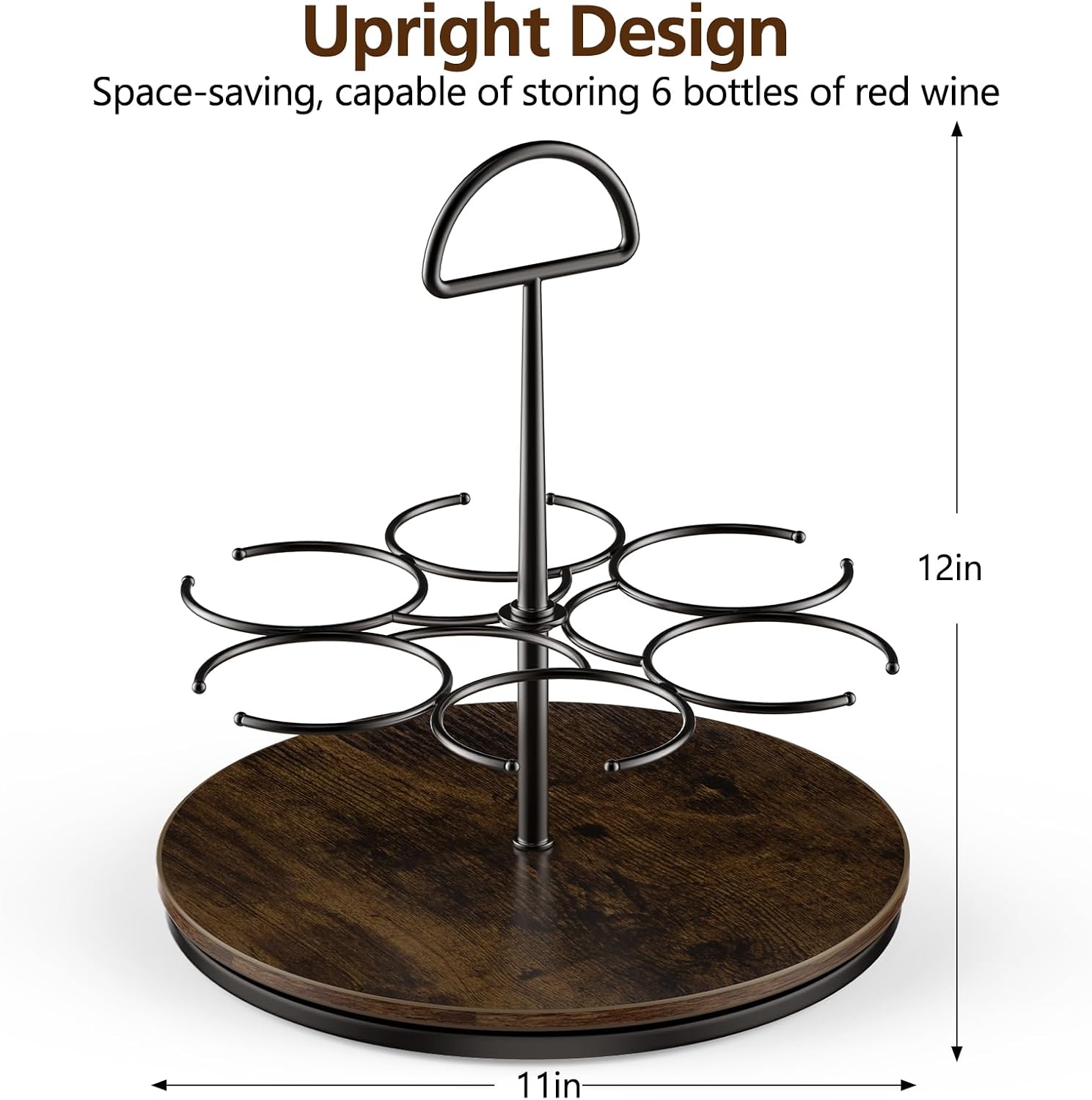 360° Rotating Wine and Coffe Syrup Bottle Rack, 6-Bottle Countertop Organizer with Non-Slip Base, Space-Saving Liquor and Syrup Bottle Display Shelves for Home Bar and Kitchen