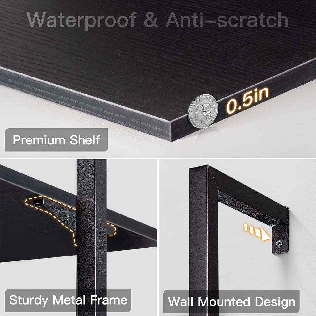 ODK 6-Tier Ladder Shelf, Book Shelf with Metal Frame, Bookcase for Living Room, Home Office, Kitchen & Bedroom, Space Saving Freestanding Organizer Rack, Black (10" D x 24" W x 87" H)