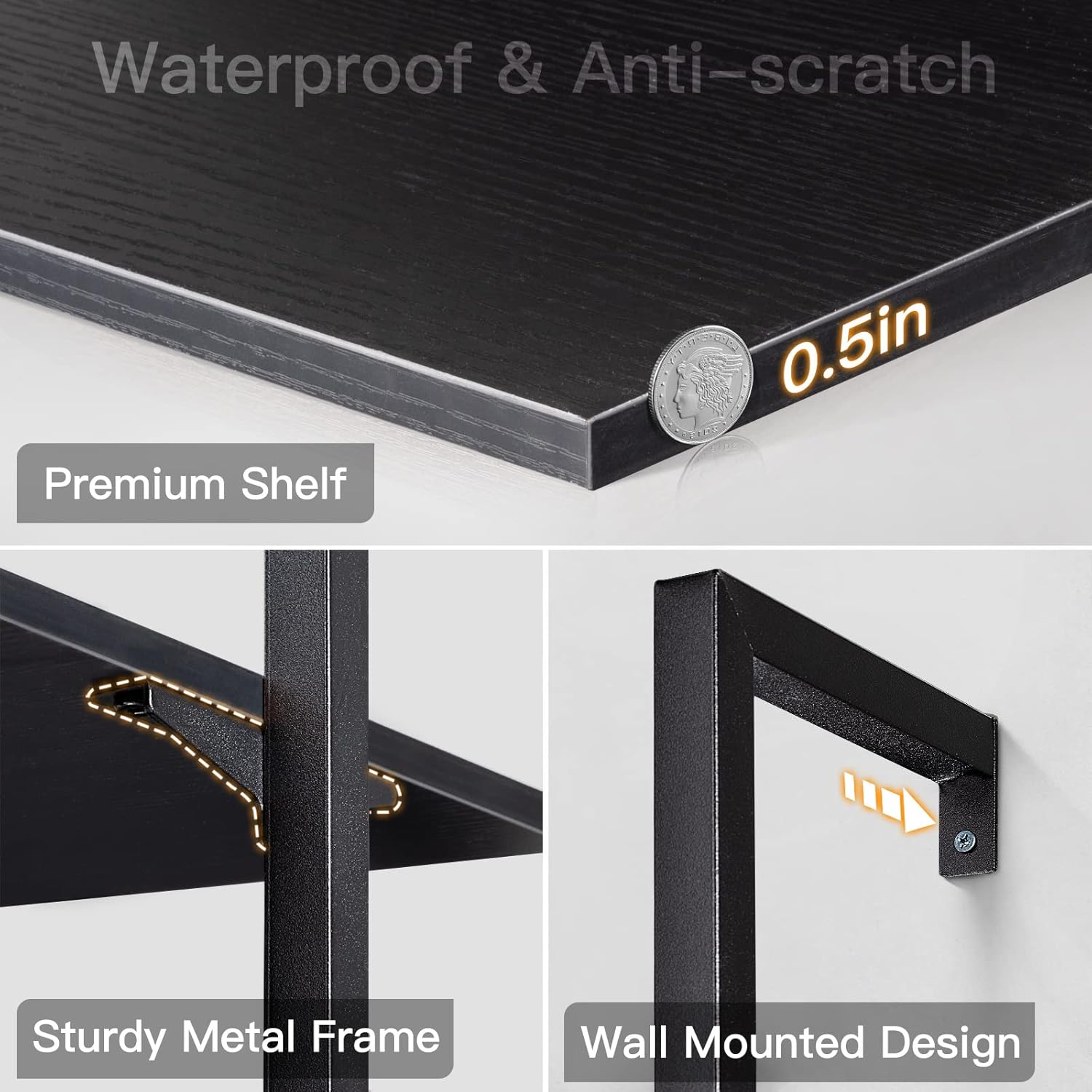 ODK 6-Tier Ladder Shelf, Book Shelf with Metal Frame, Bookcase for Living Room, Home Office, Kitchen & Bedroom, Space Saving Freestanding Organizer Rack, Black (10" D x 24" W x 87" H)