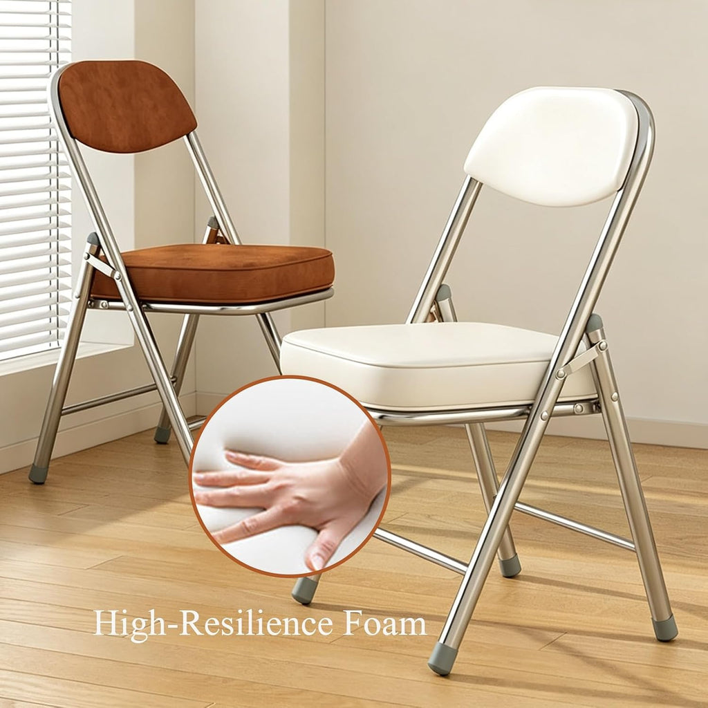 Padded Metal Folding Chair Soft Cushioned Seat For Dining Meeting Dorm | This cushioned metal folding chair fits dorm bedroom, family dining table and office meeting space(Green Screen)