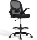 Drafting Chair, Tall Office Chair with Adjustable Footrest Ring, Standing Desk Chair with Flip-Up Armrests, Breathable Mesh High Desk Chair for Counter Height Desk, Black
