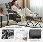 Lazy Chair with Ottoman, Reading Chair with Pillow，Dark Grey | Comfy Accent Lounge Chair with Pillow & folding Foot Stool, sturdy metal frame for bedroom, dorm or apartment, Living Room