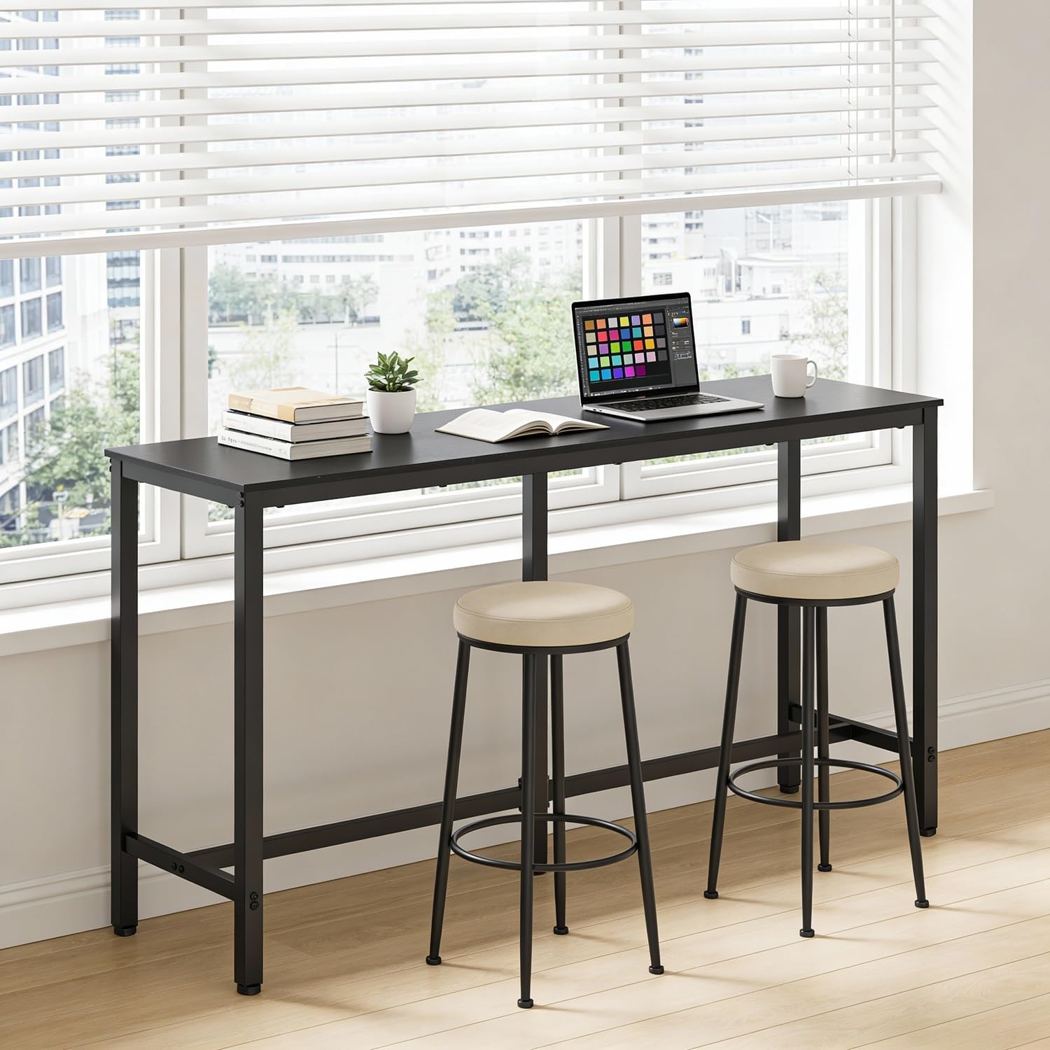 FDW 71” Bar Table, Bar Height Pub Table with Sturdy Legs & Adjustable Foot Pads, Counter Height Dining Table for Bar, Pub, Kitchen, Dining Room, Coffee Shop – Black