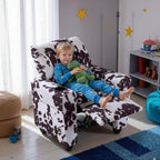 GLACER Kids Recliner with Cup Holder, Velvet Toddler Lounge Chair w/Adjustable Backrest & Footrest, Spring-Loaded Seat Cushion, Push Back Toddler Sofa for Boys & Girls Ages 3+ Years Old (Cow)