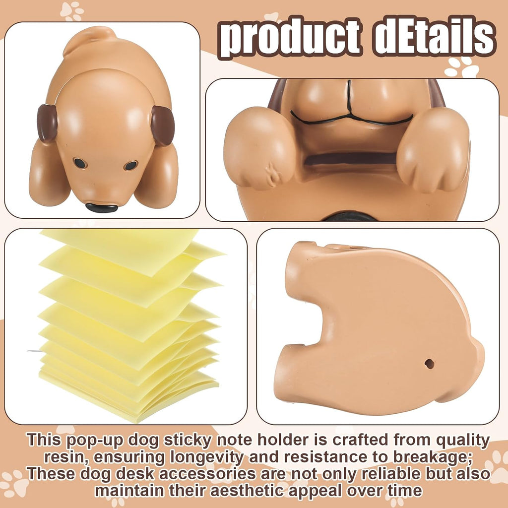Chunful 3pcs Pop-up Note Dispenser Set Include Resign Brown Dog Note Dispenser, 2 Pcs 3" x 3" Sticky for Office Desk Accessories