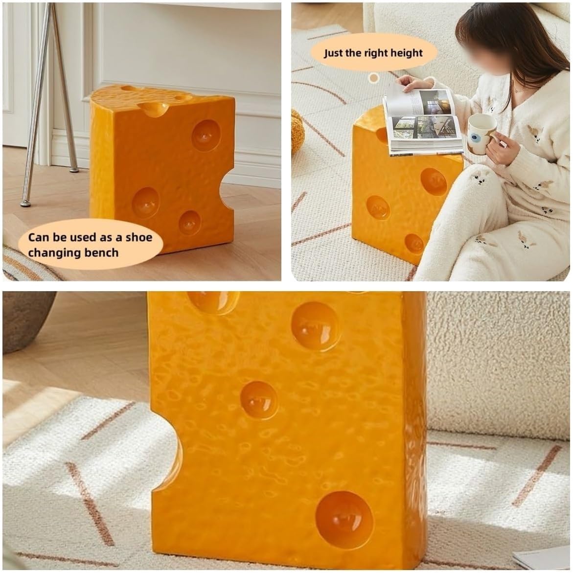 Creative Coffee Table Cheese-Shaped Triangle Resin Side Table Multifunctional Sofa Stool Nightstand for Small Living Room Long-Lasting(Purple,L)