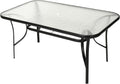 Flash Furniture Tory Rectangle Patio Table with Umbrella Hole, Commercial All-Weather Table with Heat Resistant Tempered Glass, Steel Tube Frame, 35x 59, Black