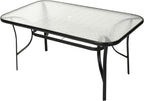 Flash Furniture Tory Rectangle Patio Table with Umbrella Hole, Commercial All-Weather Table with Heat Resistant Tempered Glass, Steel Tube Frame, 35x 59, Black