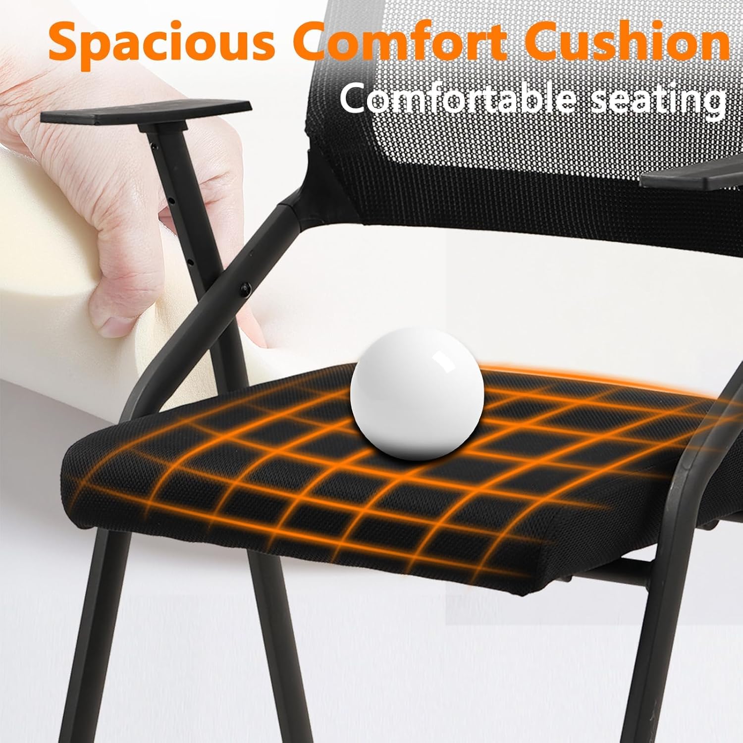 CLATINA Ergonomic Stackable & Foldable Conference Room Chairs, Mesh Office Chair with Arms and Wheels for Office Waiting Room Meeting Lobby Church School Receptions and Training Black