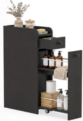 COSTWAY Slim Bathroom Cabinet, 7" Wide Space-Saving Storage with 2-Tier Slide-Out Drawer, Shelf & Toilet Paper Holder, Freestanding Narrow Organizer for Bathroom, Laundry & Small Spaces (Black)