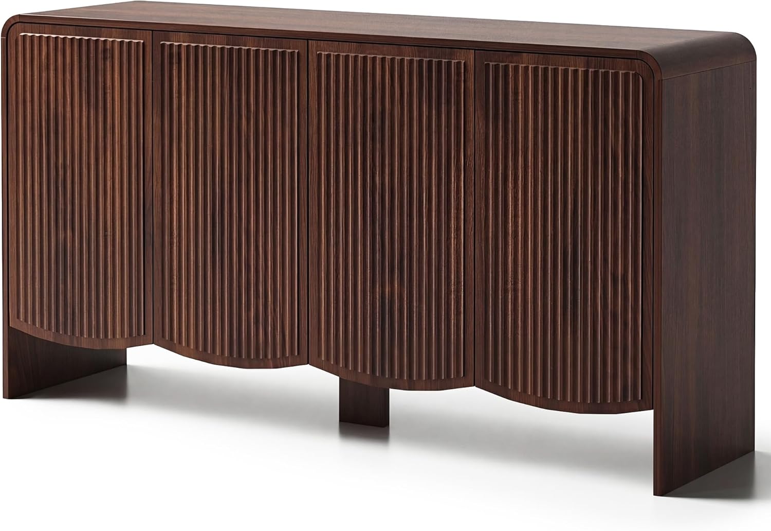 Seang Fluted Sideboard Buffet Cabinet with Storage,58" Modern Sideboard Cabinet with Curved Design & Adjustable Shelves,Wood Console Table for Living Room,Entryway,Kitchen,Walnut
