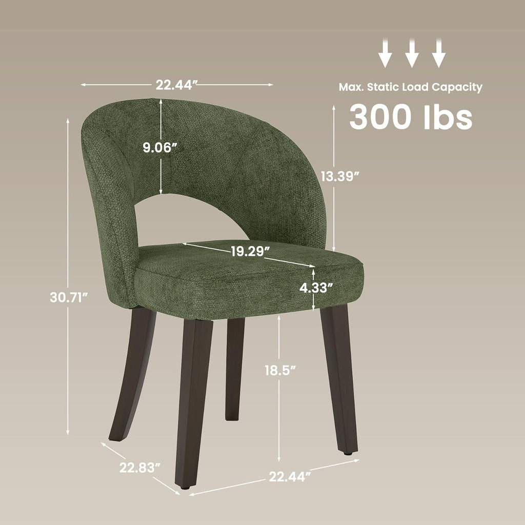 Dining Chairs Set of 2, Mid Century Modern Dining Chairs with Solid Wood Legs, Curved Back Kitchen Chair Farmhouse Side Upholstered Chairs for Kitchen Dining Room, Green