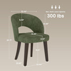 Dining Chairs Set of 2, Mid Century Modern Dining Chairs with Solid Wood Legs, Curved Back Kitchen Chair Farmhouse Side Upholstered Chairs for Kitchen Dining Room, Green