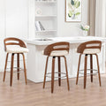Swivel Bar Stools Set of 3, 30 inch Mid Century Bar Stools with Bentwood Curved Back, Walnut Craftsmanship, Upholstered Faux Leather, Bar Height BarStools for Bar/Cafe/Pub (Beige, 30" Seat Height)