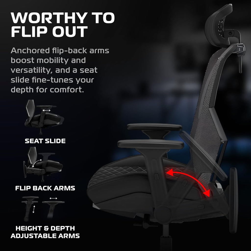 RESPAWN SPIRE Ergonomic Office Chair with Lumbar Support, Headrest, Adjustable Arms and Cooling Gel Seat Cushion, Comfy Breathable Mesh Seat for Home Office, High Back Reclining Gaming Chair - Black