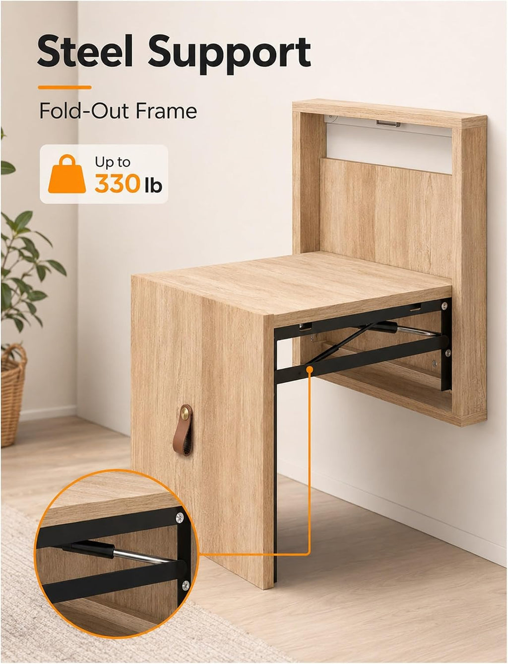 Folding Wall-Mounted Shoe Changing Bench, Space-Saving Pull-Down Seat with Handle, Hidden Utility Box for Apartments - Stylish Brown Design