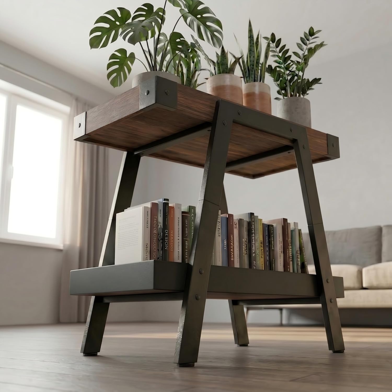 IPARTS EXPERT Farmhouse Side Table | 2-Tier Industrial A-Frame Bedroom Nightstand, Heavy Duty Load to 150 LBS Idea for Living Room, Bedroom, Entryways, Home Offices - Easy Assembly