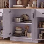 ECACAD 66.9" W Large Kitchen Pantry Storage Cabinet with Countertop & Hutch, Tall Modern Kitchen Cupboard with Glass Doors, Drawers & Adjustable Shelves for Dining Room, Purple & Brown