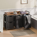 Laundry Sorter with 4 Sections, Laundry Hamper with Wheels, Laundry Basket with Small Side Pockets and Pull-Out Removable Liners,for Laundry Room Bedroom Bathroom (150L)