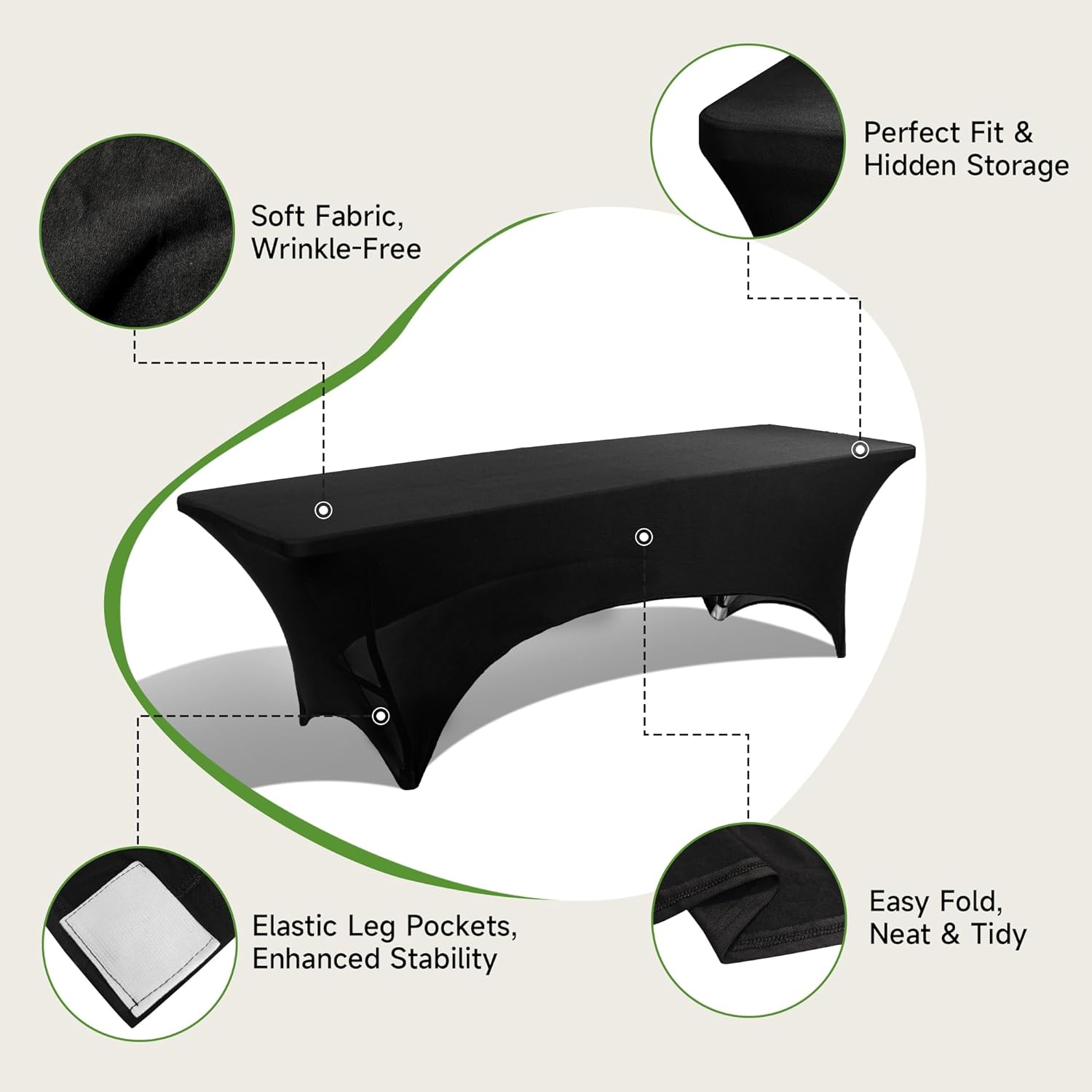 8 Foot Folding Table with Black Cloth - Heavy Duty 660LBS Capacity, Foldable Design with Safety Lock - Portable Folding Tables for Camping, Party, Indoor & Outdoor Use, 1 Pack