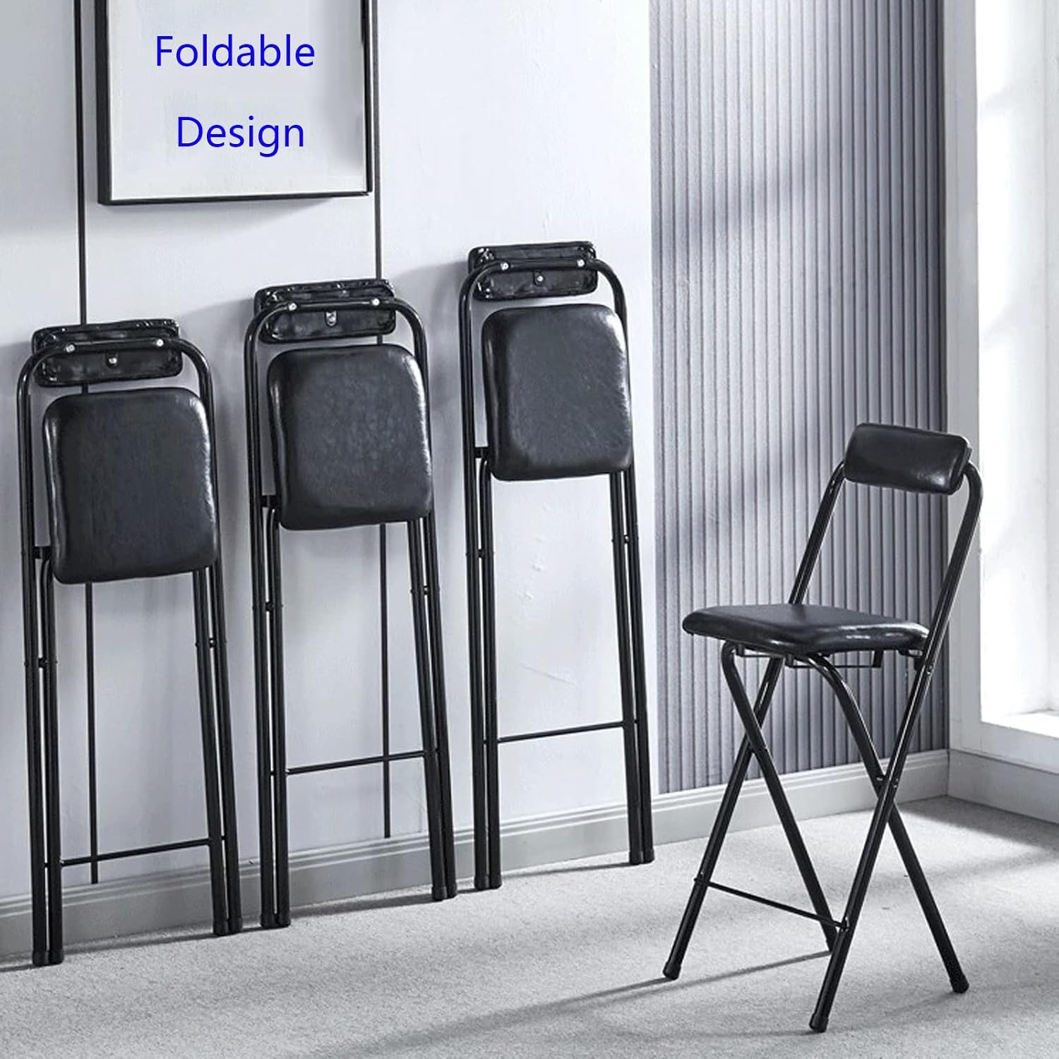 Mid-Century Modern Counter Stools, Counter Stool, Light Weight Folding Chair, for Wedding, Banquets, Celebrations, Dinning, Office Kitchen Patio and Garden(Black,50cm)