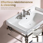 23" Wall Mounted Bathroom Console Sink,Ceramic Vanity Basin with 3 Pre-Drilled Faucet Holes, Freestanding Stainless Steel Legs & Towel Bar, No Faucet & Sink Cover,Chrome (Chrome, 23")