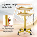 Salon Tray on Wheels, Gold Salon Rolling Tray with Adjustable Height, Hair Stylist Tray, Metal Service Instrument Storage Tray for Salon&Home Use, Suitable for Tattoo Tray and Dental Tray