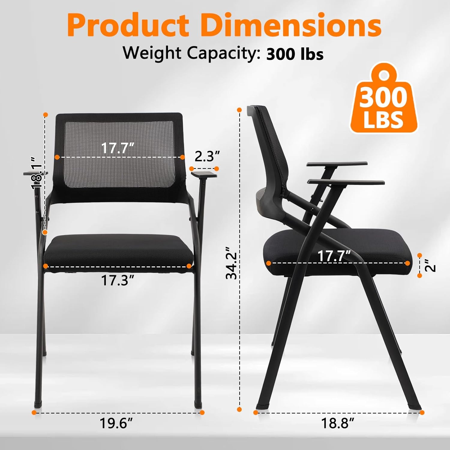 CLATINA Stackable & Foldable Office Chairs with Ergonomic Lumbar Support and Thickened Seat Cushion, Folding Mesh Fabric Reception Guest Chair for School Church Conference Waiting Room Black (2 pk)