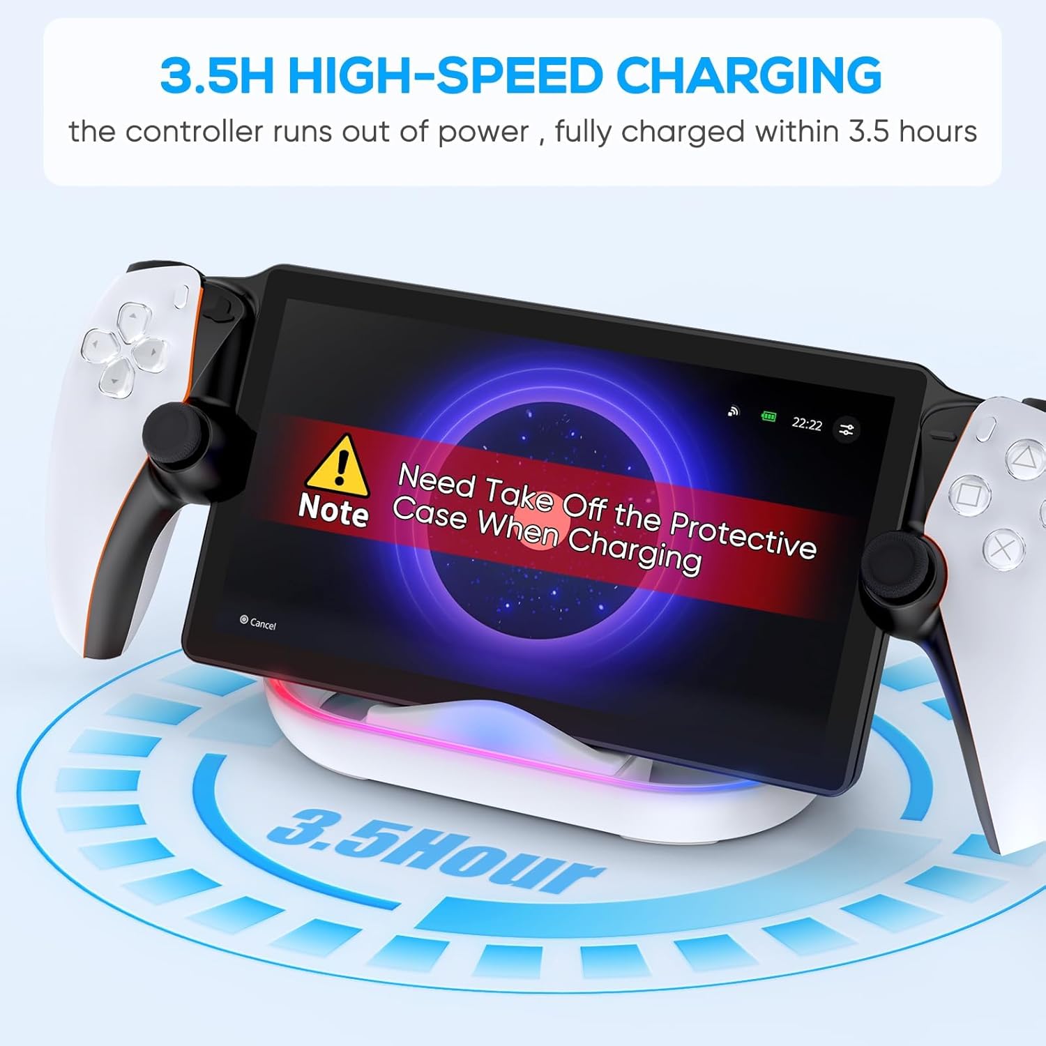 FASTSNAIL Charging Stand for PS Portal Remote Player, Portable Charge Dock Station with 14 RGB Light Modes and Type-C Cable, Charge Base Holder Accessories for PlayStation 5 Portal Console