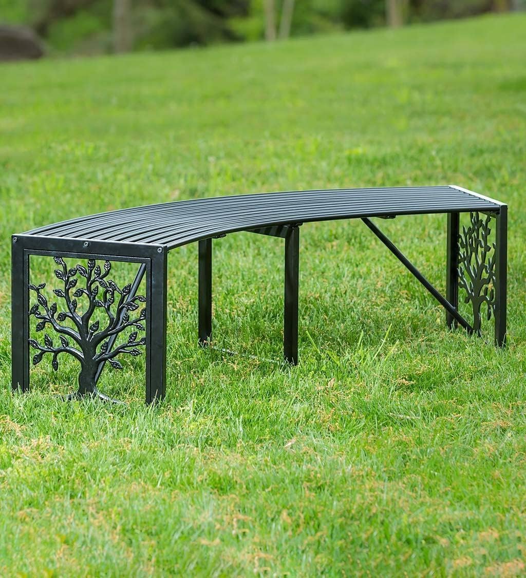 Plow & Hearth Tree of Life Outdoor Backless Curved Bench | Holds 300 lbs | Weatherproof Metal Garden Bench for Patio Porch Deck | 55" Lx15½Wx16 H (Tree of Life)