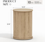 Round Fluted End Table for Living Room, Modern Wooden Sofa Couch Side Table for Small Spaces, 21.9" H Nightstand Set of 2 for Bedroom (Oslo Oak)