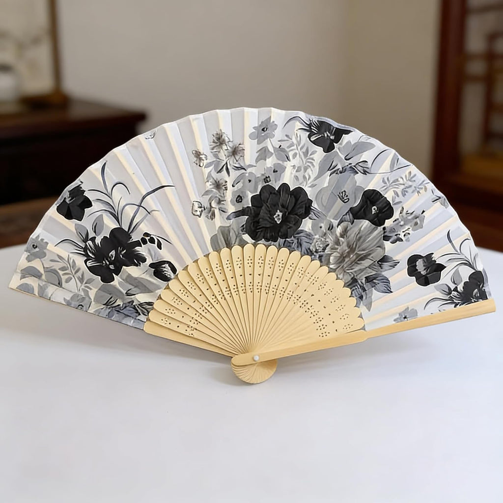 8.26x15.74Inches Handheld Folding Fan with Vintage Chinese Floral Patterns, Portable Collapsible Summer Fan, Unisex Traditional Style, Dance Performance Prop, Pocket-Sized Easy to Carry,White