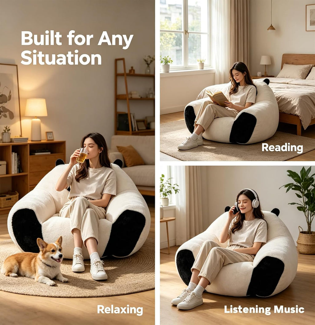 Giant Bean Bag Chair for Adults and Kids, Panda-Shaped beanbag Chair with Soft Plush Fabric, Oversized Boneless Reading, Lounge Chair for Bedroom, Living Room