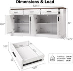 63" Fluted Sideboard Buffet with 4 Doors & 3 Drawers, Large Modern Farmhouse Accent Credenza with Adjustable Shelves for Kitchen, Dining Room, Living Room (White)