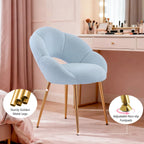 Petal Makeup Vanity Chair with Back,Modern Dining Chair,Upholstered Desk Chair for Girls with Gold Metal Legs for Home Office,Bedroom, (Blue)