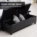 51inches Rectangular Tufted Faux Leather Storage Ottoman Black Durable Premium Comfortable Luxury Stylish Elegant Contemporary