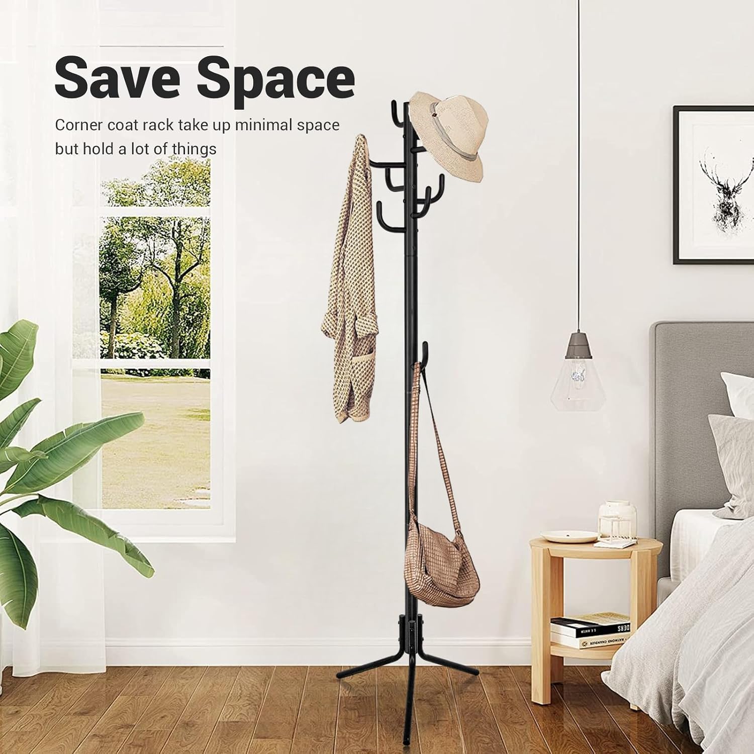 Standing Coat Rack, Metal Coat Rack Freestanding with 9 Hooks, Coat Tree, Modern Coat Hanger Stand for Entryway,Bedroom, Hallway, Office, Perfect for Hats, Bags, Clothes, Black