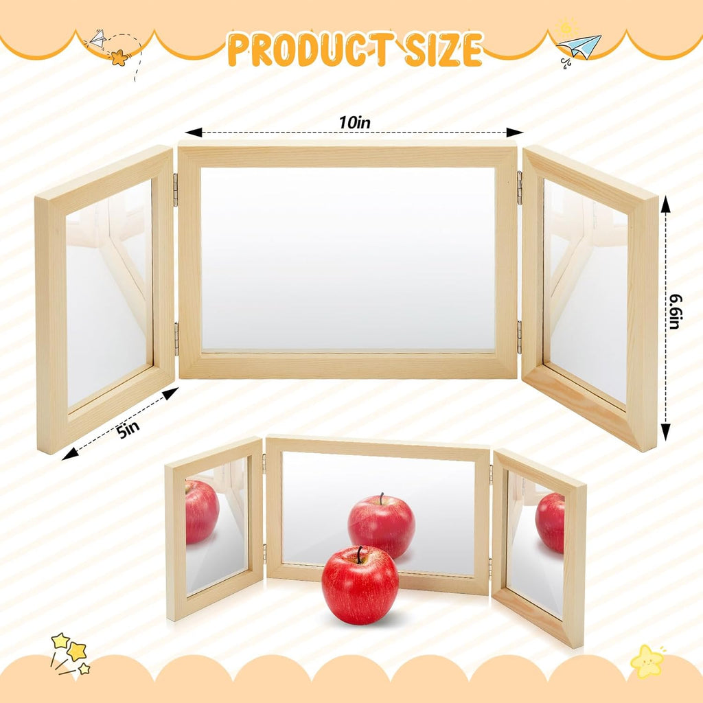 Threehoney Montessori & Reggio Sensory Tri-fold Mirror Early Classroom Observation Area Light and Shadow Play Multi-Dimensional Angle Observation Suitable for Light Table School Supply
