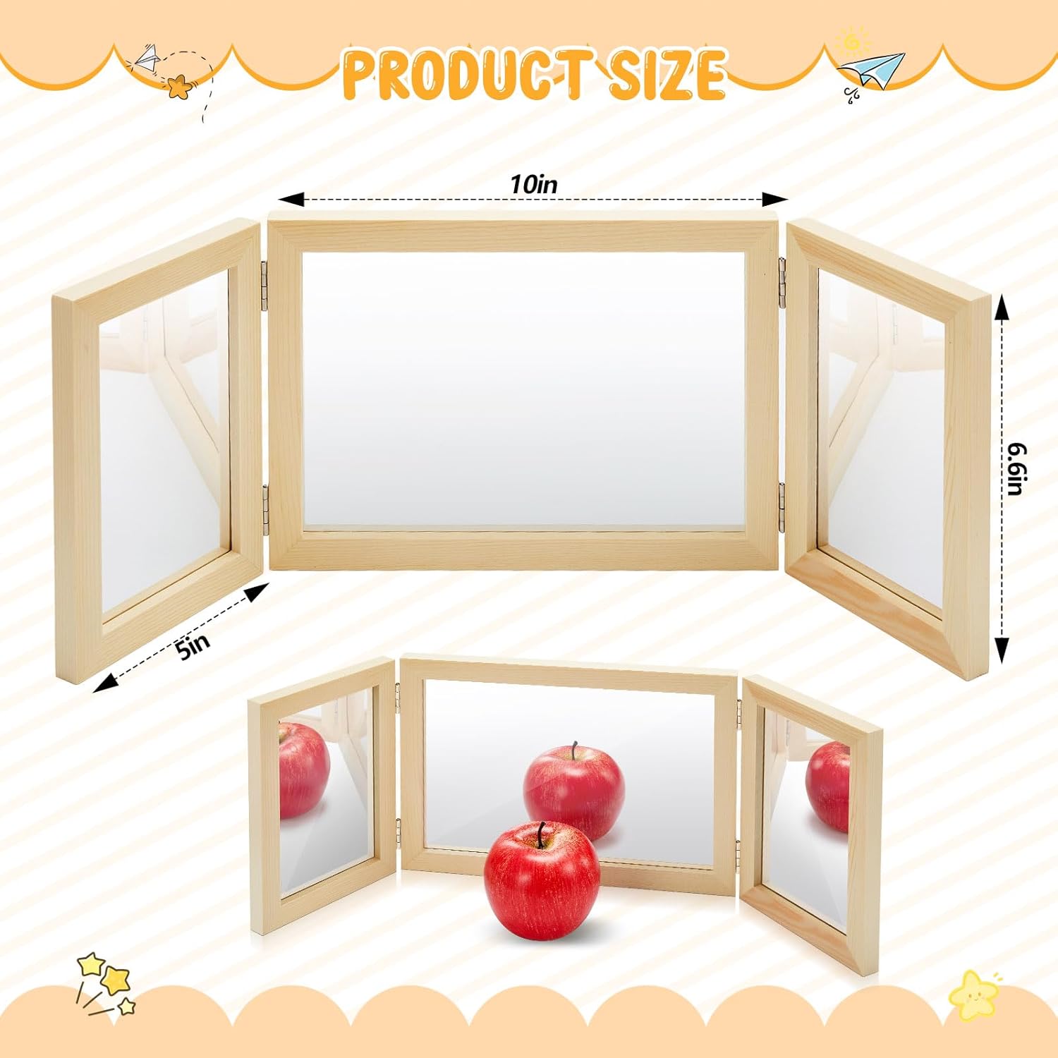 Threehoney Montessori & Reggio Sensory Tri-fold Mirror Early Classroom Observation Area Light and Shadow Play Multi-Dimensional Angle Observation Suitable for Light Table School Supply