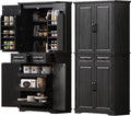 71.3" Tall Kitchen Pantry Cabinet with 3 Pull Out Organizers, Farmhouse Embossed Storage Cabinet with 6 Door Shelves, 2 Drawers, Freestanding Cupboard for Kitchen, Dining Room Black